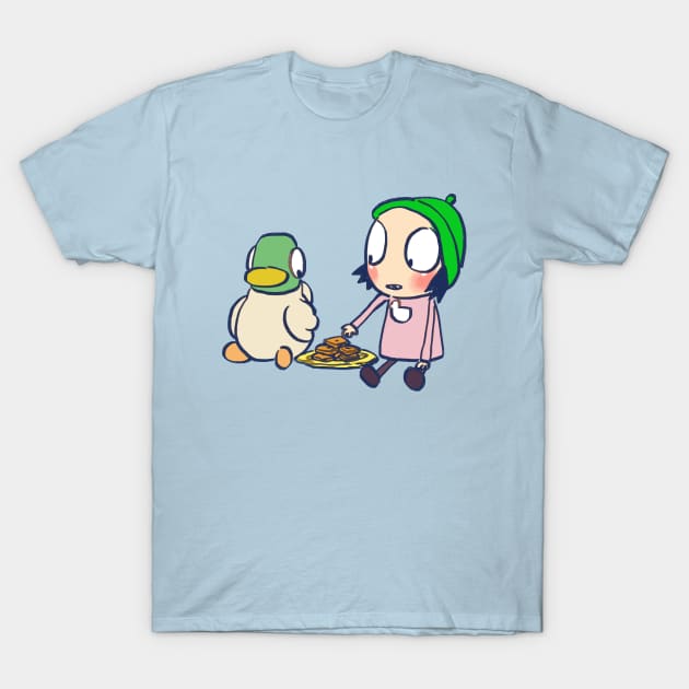 sarah and duck sharing cookies / children's cartoon T-Shirt by mudwizard